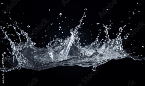 The texture of the water splash when ice is dropped on the surface of the water. black background, Generative AI