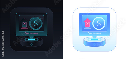 Spend money on bank account. Cash expense notice, outcoming money transfer, cash outflow. Digital wallet withdrawal, expend money. Online remittance, bank payout transaction, funds outflow. Vector