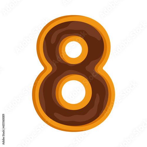 Doughnut cartoon number 8. Glazed chocolate donut digit eight.
