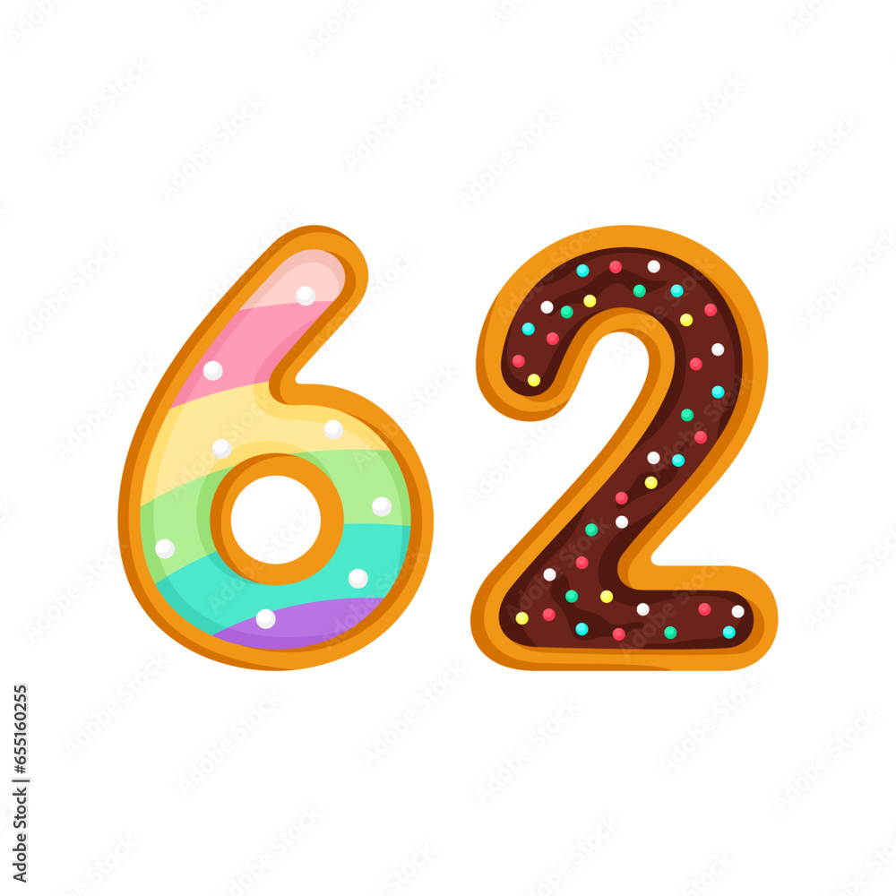 62 number sweet glazed doughnut vector illustration 62 number sweet glazed doughnut vector illustration