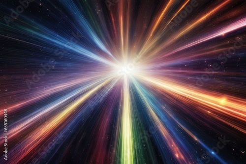 light speed hyperspace space warp background colorful streaks of light gathering towards the evening