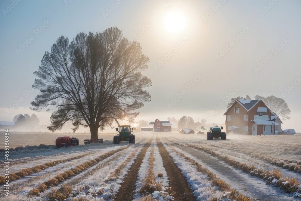 Misty and foggy winter morning in the field background photo Misty and foggy winter morning in the field background photo