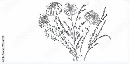 Drawing minimalist line art of a Delicate Florals bouquet