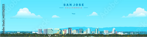 usa, san jose architecture city skyline california vector illustration panoramic design on blue background
