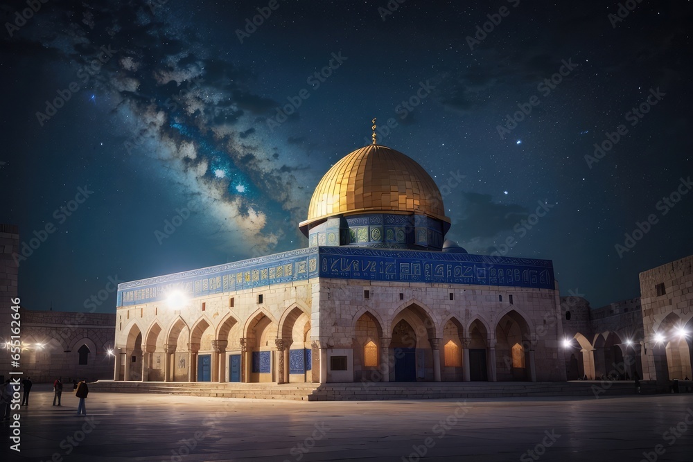 Fototapeta premium night view of the al Aqsa mosque star sky background photo 