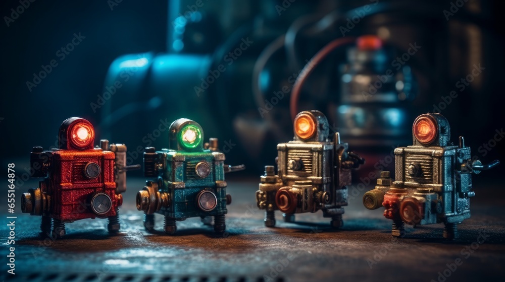 Fototapeta premium Vintage Steel Power: Industrial Locomotive Engine & Antique Train Transportation Technology, generative AI