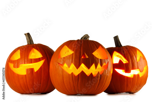 Three Halloween Pumpkins on white