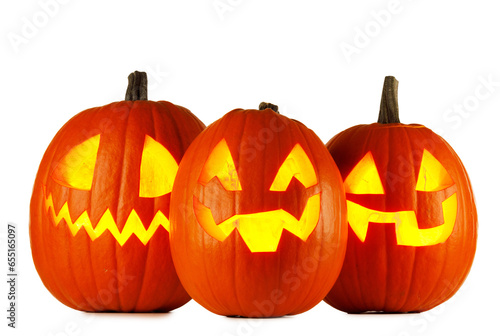 Three Halloween Pumpkins on white