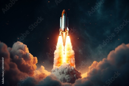 3D rendering of a technological space rocket launch. Generative AI