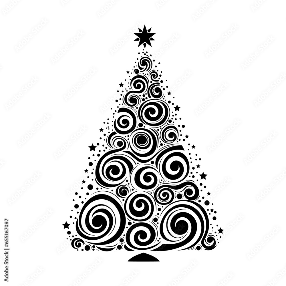 Abstract Christmas Tree Black and White Vector Shape. Logo or symbol template. Perfect for a variety of creative projects, including greeting cards, holiday banners and social posts. Abstract Christmas Tree Black and White Vector Shape. Logo or symbol template. Perfect for a variety of creative projects, including greeting cards, holiday banners and social posts.