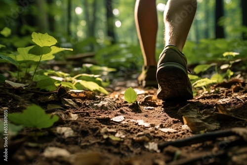 Naturverbundene Schritte: Füße, die durch den Wald wandern