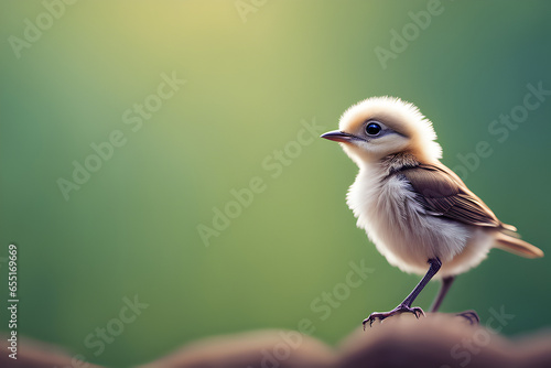 a little cute bird with mountain and sea, Generative AI © Gnic