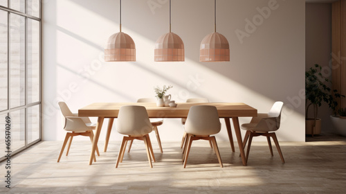 A dining room furnished with a Scandinavian dining table