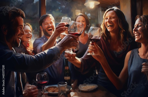 A group of friends clinking glasses of wine