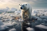 White Polar Bear standing on Melted ice, global warming concept, earth day