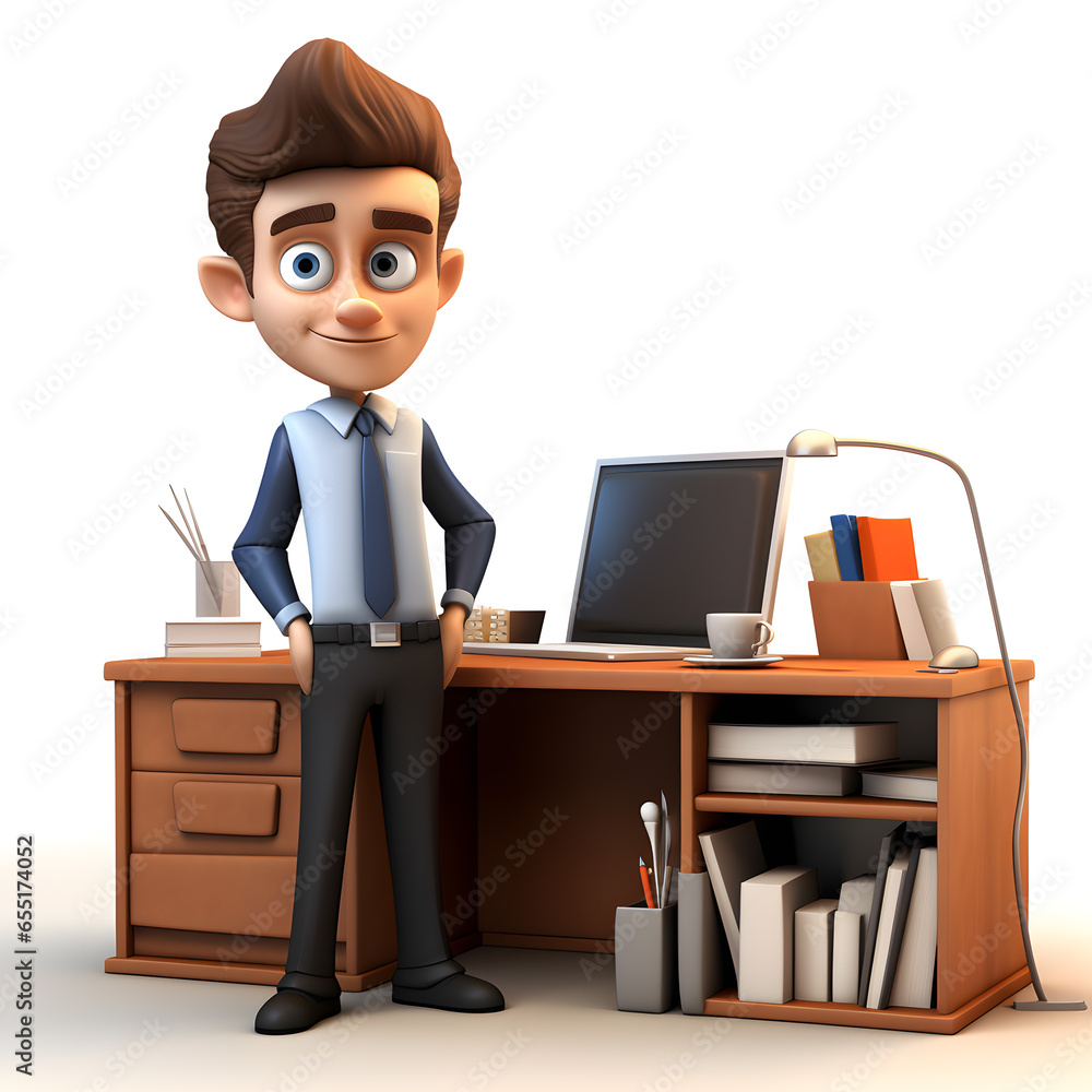 Cartoon 3d of business man in office isolated on white Cartoon 3d of business man in office isolated on white