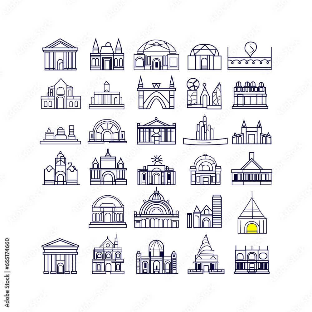 Set of line icons related ro public infrastructure. City elements. Outline icon collection. Editable stroke. Vector illustration. Set of line icons related ro public infrastructure. Editable stroke. 