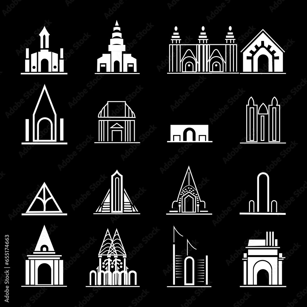 Architectural outline icon Vector illustration. Set of line icons related ro public infrastructure. City elements. Outline icon collection. Editable stroke. Vector illustration. Set of line icons