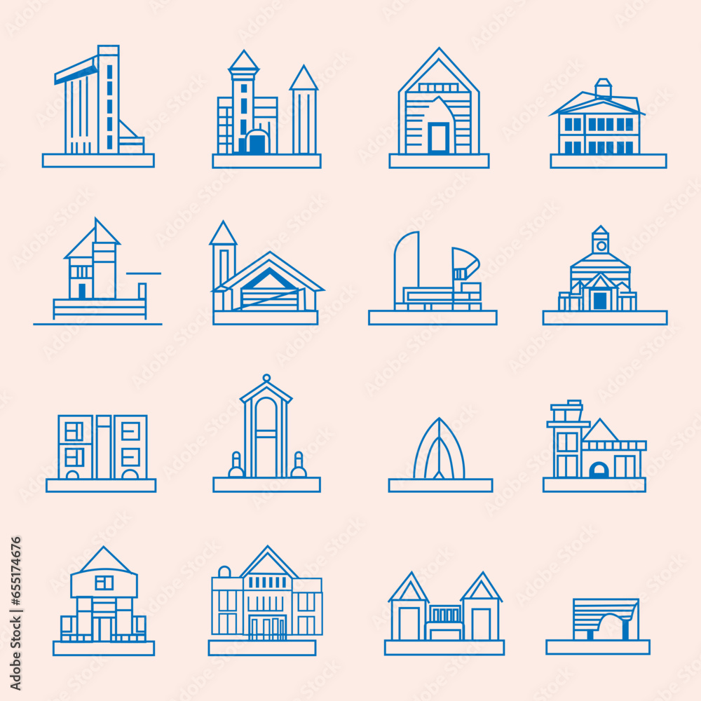 Architecture Line Vector icons set. Construction and architecture thin line icon set. Outline symbol collection. Editable vector stroke. 256x256 Pixel Perfect scalable to 128px, 64px...