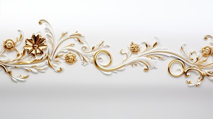 a rich golden baroque ornament delicately engraved on a pristine white background. The intricate details and lavish curves of the design exude opulence and sophistication.