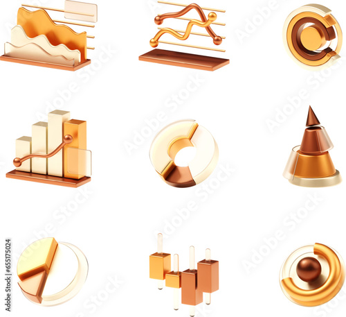 Vector charts and diagrams set. Different charts - Pie chart, column, bar, area, doughnut, stacked bar, pyramid, and line. Statistics Infographic elements
