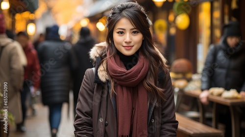Young asian woman walking. AI Generated.