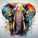 Water color elephant illustration drawing with colorful flower and nature elements