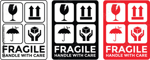 Fragile Handle with Care Sticker or label Collection. Labels for logistics and delivery shipping. Vector EPS 10 