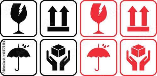 Black Red fragile symbol isolated on white background