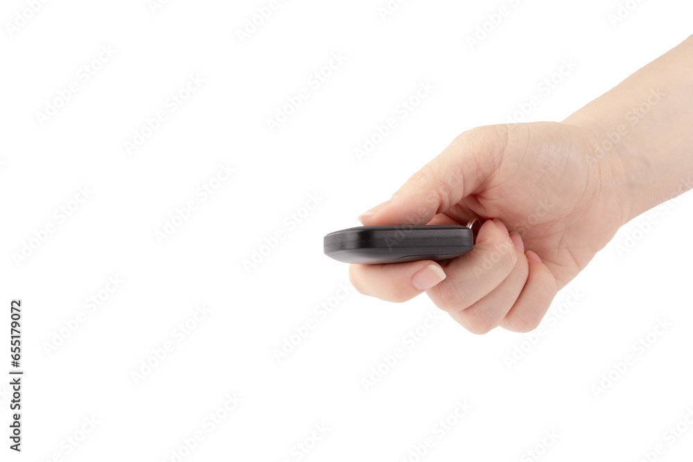 car alarm remote control in hand isolated, vehicle lock system, theft protection car alarm remote control in hand isolated, vehicle lock system, theft protection