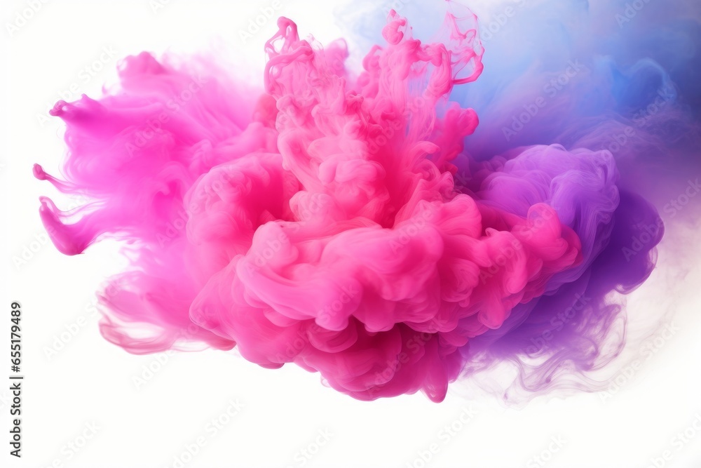 Colorful pink red rainbow smoke paint explosion, color fume powder splash, motion of liquid ink dye in water, Generative AI
