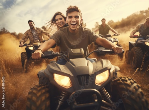 A group of people on ATVs