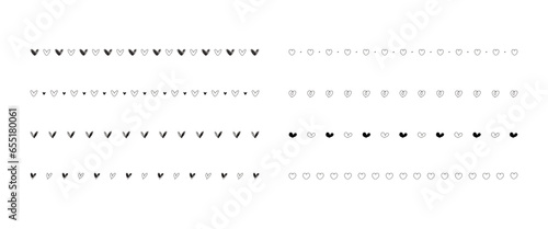 ライン素材のあしらい 　ハートの飾り罫　ベクター  手書き　黒　白黒　  Cute hand drawn vector heart line
