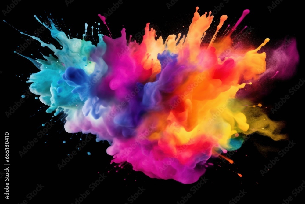 Colorful rainbow holi paint splash, color powder explosion, Generative AI