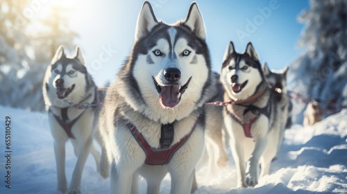 Husky dogs pulling a sled