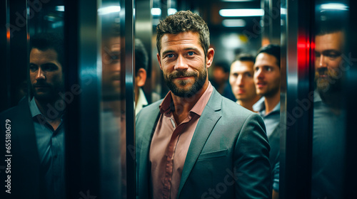 Homme sortant d'un ascenseur pour se rendre à son bureau photo