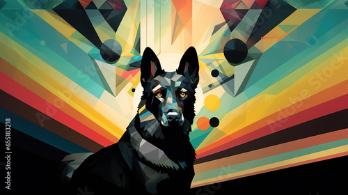 strong brave protective dog as a banner logo design  geometrical modern style  ai generated image