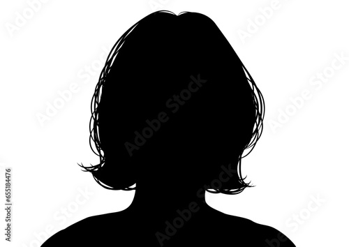 証明写真 ショートボブの女性の顔写真のシルエット 上半身正面バストアップのイラスト
