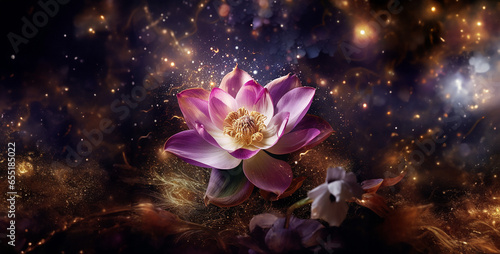 lotus flower in the pond, a lotus flower blended with an orchid galactic 