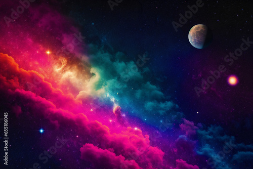 A beautiful space Background. Cosmic Horizon. A Futuristic Journey Through Space. Copy space. Generative AI