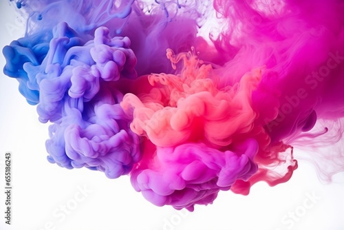 Colorful pink red rainbow smoke paint explosion, color fume powder splash, motion of liquid ink dye in water, Generative AI