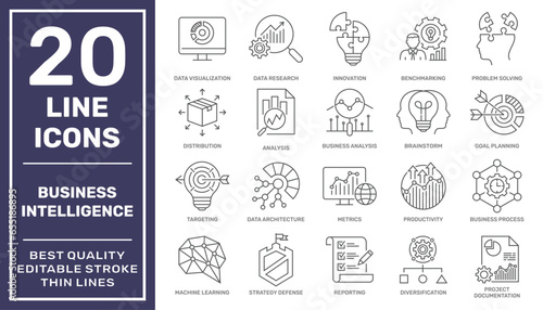 Business Intelligence icons vector set. Editable Stroke. EPS 10