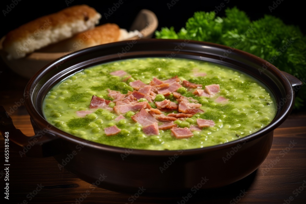 Authentic Flavors of Finland: A Close-Up of Hernekeitto, the Iconic and Hearty Pea and Ham Soup, a Cultural Delicacy and Staple Comfort Dish in Finnish Cuisine Authentic Flavors of Finland: A Close-Up of Hernekeitto, the Iconic and Hearty Pea and Ham Soup, a Cultural Delicacy and Staple Comfort Dish in Finnish Cuisine