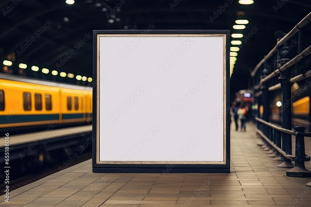 Empty Blank Billboard Or Advertising Poster In Train Station With Blurred People Mockup. Сoncept Billboard Mockup, Advertising Poster, Train Station, Blurred People Empty Blank Billboard Or Advertising Poster In Train Station With Blurred People Mockup. Сoncept Billboard Mockup, Advertising Poster, Train Station, Blurred People