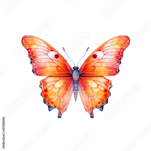 Beautiful orange butterfly isolated on white background in watercolor style.