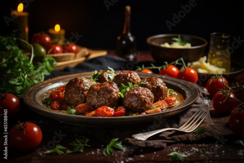 Irresistible French Culinary Artistry: A Captivating Composition of Savory Homemade Meatballs, Showcasing the Exquisite Flavors