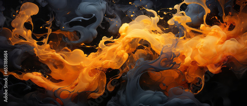 Digital abstract orange smoke on black background.