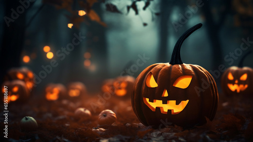 The spooky and cute look of Halloween pumpkin lanterns