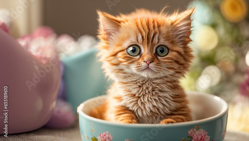 Cute kitten in a cup