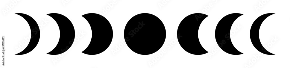 Black silhouette moon phases lunar eclipse illustration decoration - obrazy, fototapety, plakaty 